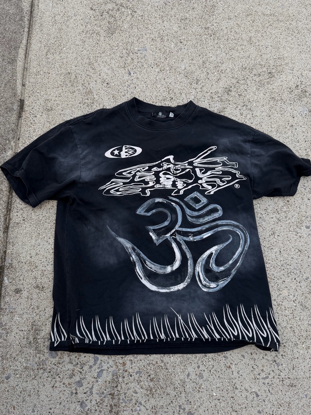 Black Short-Sleeve Graphic Men’s Tee with White Om Motif